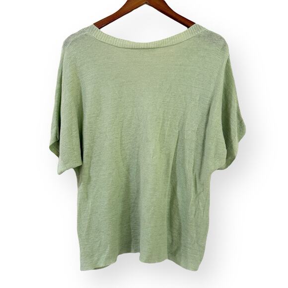 Eileen Fisher Womens XS Aloe Light Green Organic Linen Knit Deep V-Neck Top - Picture 5 of 8